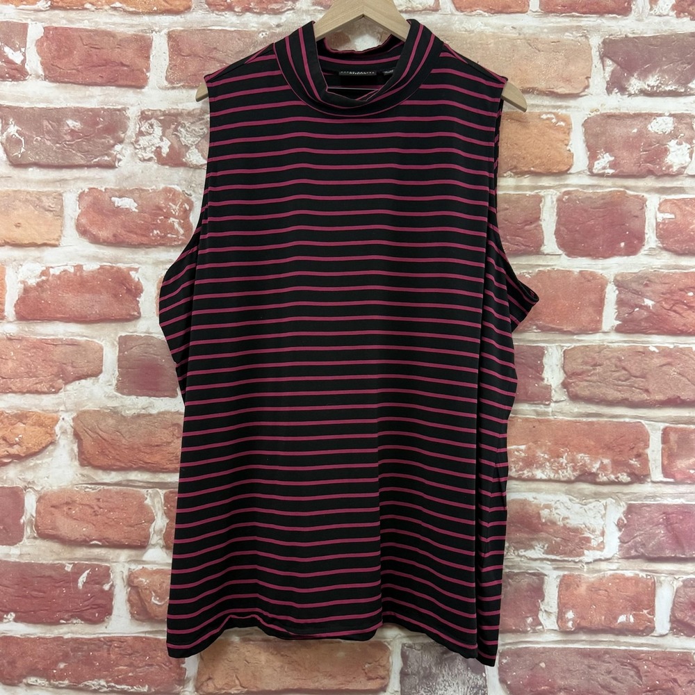 Susan Graver Weekend Top Women's 3X Black Pink Purple Striped Mock Neck Shirt